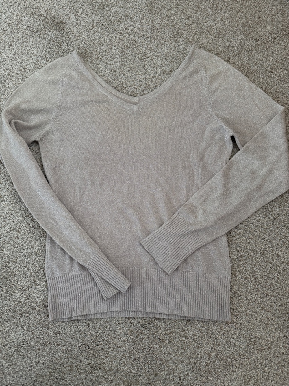 Light Gray Lurex V-Neck Women's Sweater